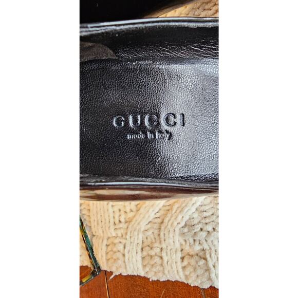 Gucci Patent Leather Stiletto Heels Classic Black - Logo Heel Tag- Womens Sz 6B - Picture 8 of 13